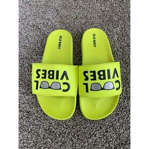 Old Navy Kids Slide Sandals Neon Green “Cool Vibes” Size 1-2